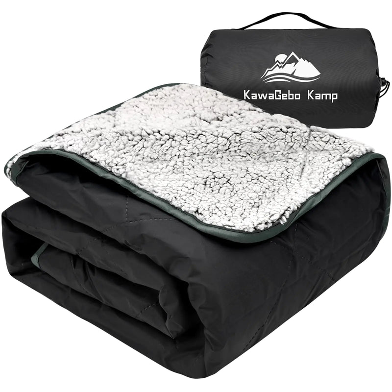 KawaGebo Kamp Sherpa Warm Outdoor Camping Blanket - Waterproof Stadium Blanket for Cold Weather Camp Sports Mom and Concert - Camping Quilt