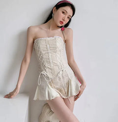 Cross Lace Leather Corset Top