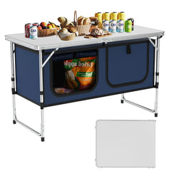 WildFinder Camping Table Folding Camping Table with Storage Lightweight & Portable 3 Heights Adjustable Folding Table for BBQ Camping Picnic and Indoor Use Dark Blue