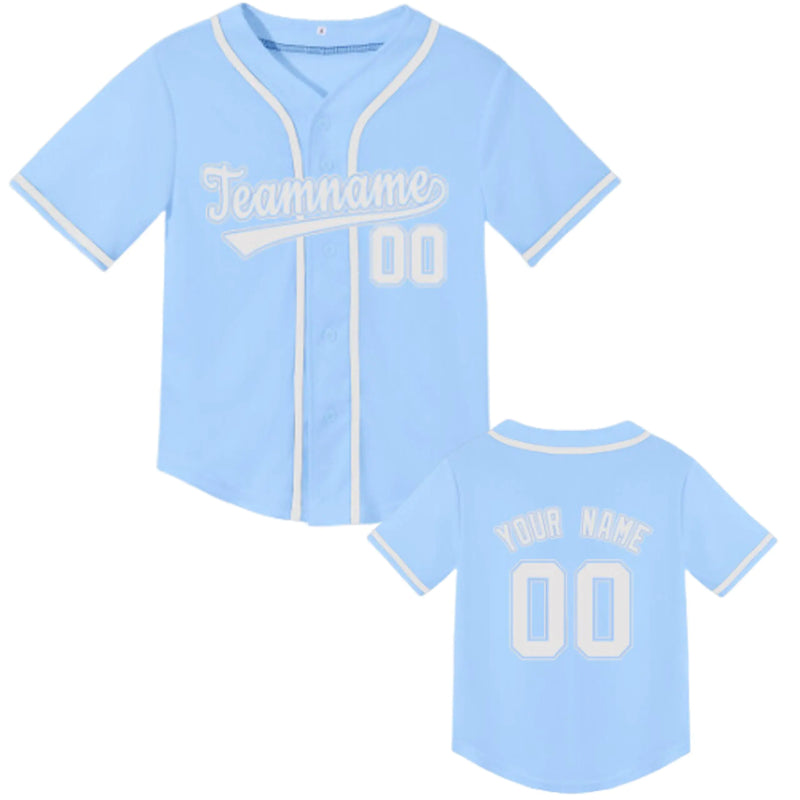 Kids Custom Baseball Jersey Personalized Baseball Shirt Sport Uniform for Boys Girls Custom Your Own Shirt Light Blue