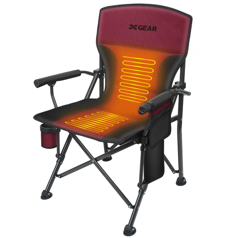XGEAR Heated Camping Chair Fully Padded Heated Portable Chair Perfect for Winter Camping Outdoor Sports Picnics. Battery NOT Included