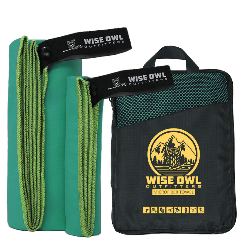 Wise Owl Outfitters Camping Towel - Camping Accessories Quick Dry Microfiber Towel for Travel Hiking Yoga Workout and Backpacking Dark Green