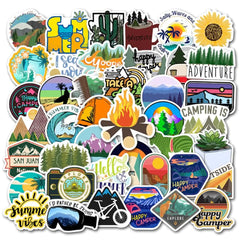Outdoor Camping Stickers Adventure Hiking Sticker 50PCS Hapiuen Waterproof Vinyl Stickers for Water Bottle Laptop for Adults Teens Camper(Camping)