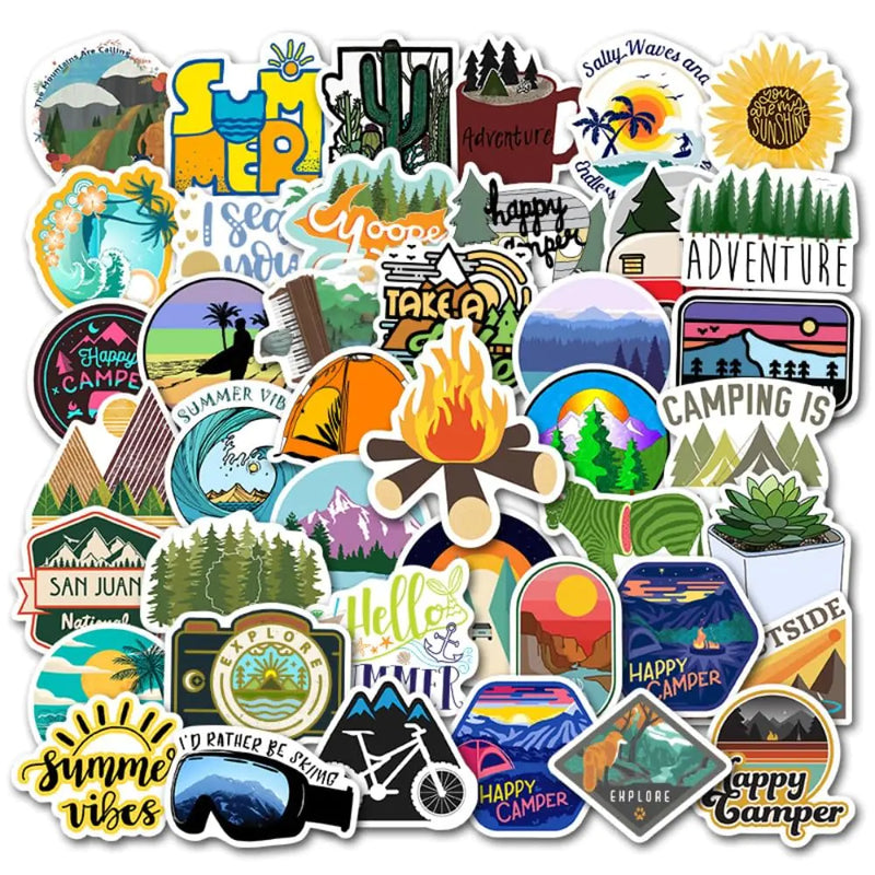 Outdoor Camping Stickers Adventure Hiking Sticker 50PCS Hapiuen Waterproof Vinyl Stickers for Water Bottle Laptop for Adults Teens Camper(Camping)