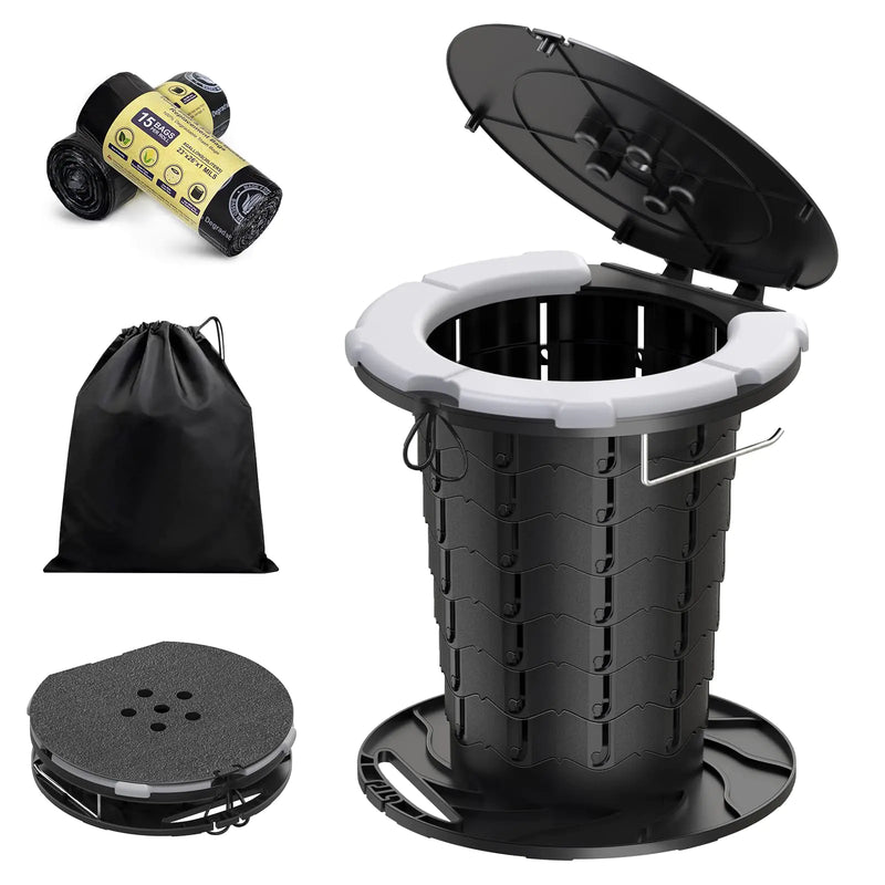 CKE Upgraded Retractable Portable Toilet for Camping with Soft PU Cushion 300LBS Folding Toilet Adjustable Height Camping Toilet for Adults Kids Portable Potty Travel Foldable Toilet for Camping/Car