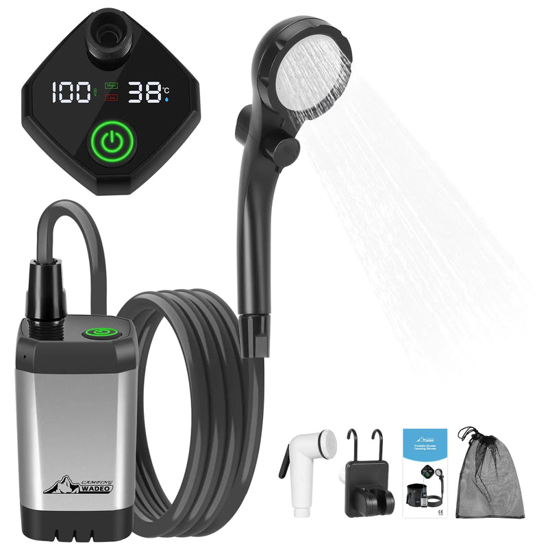 WADEO Portable Shower for Camping 6000mAh Outdoor Electric Shower Rechargeable Pump with Intelligent Digital Display Camping Shower Head Nozzle for Camping Hiking Traveling Washing