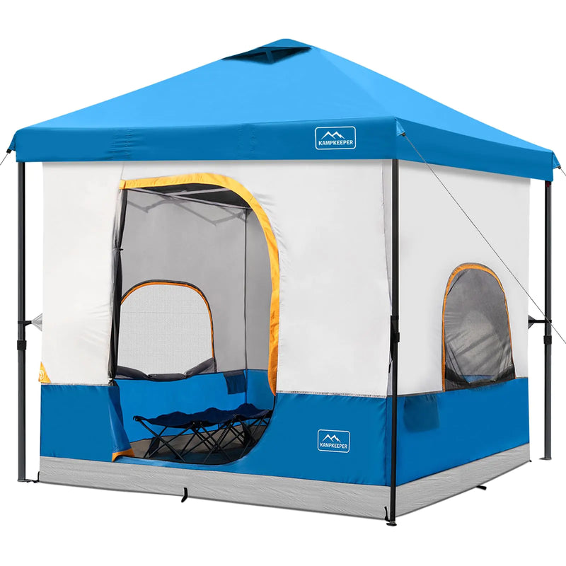 KAMPKEEPER 6 Person Camping Tent 10x10 Pop Up Canopy Tent with Camping Cube Converts 10x10 Straight Leg Canopy into Camping Inner Tent–Fully Vented Roof(Canopy & Frame Included) (Light Blue)