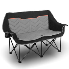 VAGANTH Double Camping Chair Oversized Padded Camping SofaXL Foldup Outdoor Loveseat for 2 PersonPortable Camping Couch w/Dual Cupholders&Wine Glass HoldersGreat for BeachCampingPatioBlack