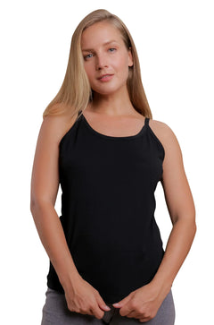 Cottonique Womens Hypoallergenic Camisole Made from 100% Organic Cotton (8 Black)