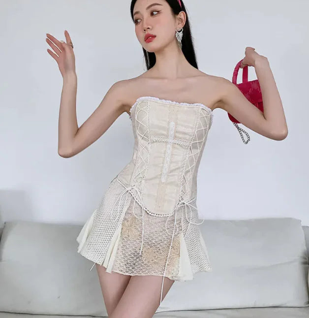 Cross Lace Leather Corset Top