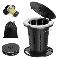 CKE Upgraded Retractable Portable Toilet for Camping with Soft PU Cushion 300LBS Folding Toilet Adjustable Height Camping Toilet for Adults Kids Portable Potty Travel Foldable Toilet for Camping/Car