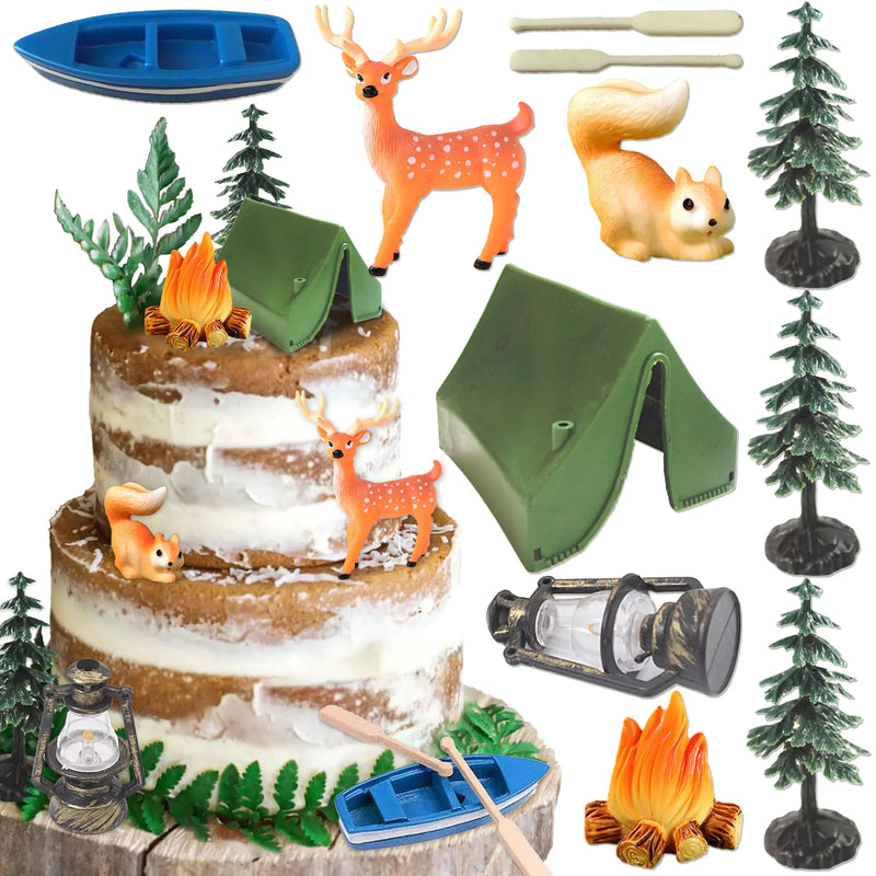 Roaring Good Time Camping Party Cupcake Toppers Deer Three Bear Tent Cupcake Picks Happy Camping Cake Decorations for Camping Party Supplies