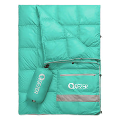 QEZER Down Camping Blanket Packable600+Fill Power，Multi-Purpose Warm Camping Quilt for Outdoor Camping Backpacking and Hiking 73x53 inches.（Light Green）