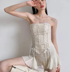 Cross Lace Leather Corset Top