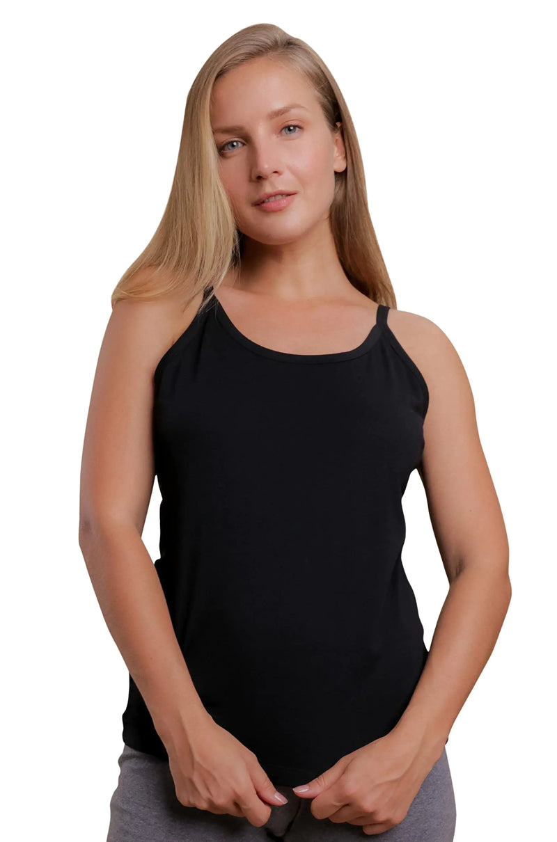 Cottonique Womens Hypoallergenic Camisole Made from 100% Organic Cotton (8 Black)